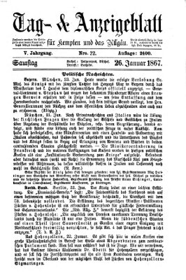 Tag- und Anzeigeblatt für Kempten und das Allgäu Samstag 26. Januar 1867