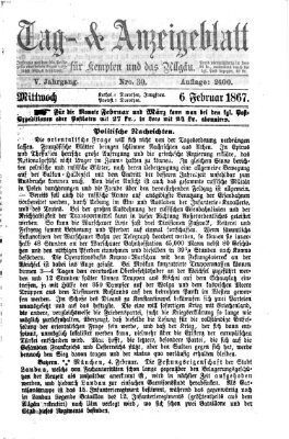 Tag- und Anzeigeblatt für Kempten und das Allgäu Mittwoch 6. Februar 1867