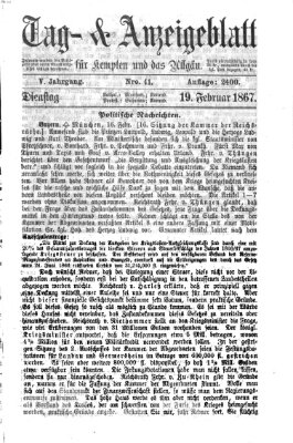 Tag- und Anzeigeblatt für Kempten und das Allgäu Dienstag 19. Februar 1867