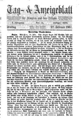 Tag- und Anzeigeblatt für Kempten und das Allgäu Freitag 22. Februar 1867