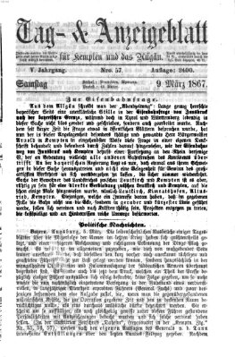 Tag- und Anzeigeblatt für Kempten und das Allgäu Samstag 9. März 1867