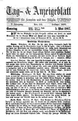 Tag- und Anzeigeblatt für Kempten und das Allgäu Sonntag 5. Mai 1867