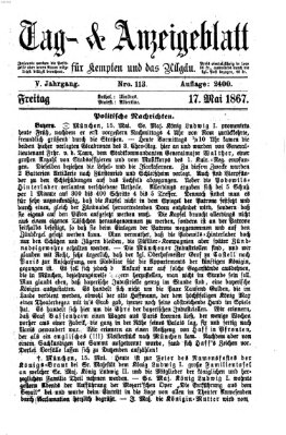 Tag- und Anzeigeblatt für Kempten und das Allgäu Freitag 17. Mai 1867