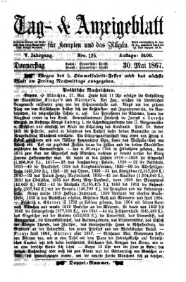 Tag- und Anzeigeblatt für Kempten und das Allgäu Donnerstag 30. Mai 1867