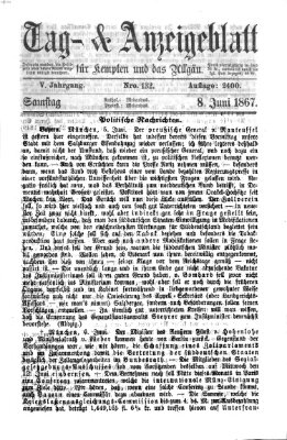 Tag- und Anzeigeblatt für Kempten und das Allgäu Samstag 8. Juni 1867