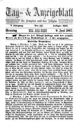 Tag- und Anzeigeblatt für Kempten und das Allgäu Sonntag 9. Juni 1867