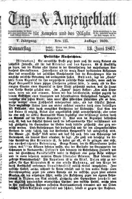 Tag- und Anzeigeblatt für Kempten und das Allgäu Donnerstag 13. Juni 1867