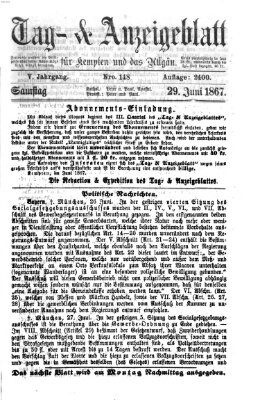 Tag- und Anzeigeblatt für Kempten und das Allgäu Samstag 29. Juni 1867