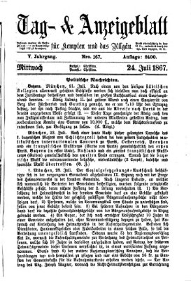 Tag- und Anzeigeblatt für Kempten und das Allgäu Mittwoch 24. Juli 1867