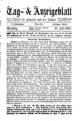 Tag- und Anzeigeblatt für Kempten und das Allgäu Samstag 27. Juli 1867