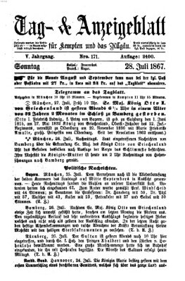 Tag- und Anzeigeblatt für Kempten und das Allgäu Sonntag 28. Juli 1867