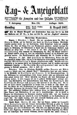 Tag- und Anzeigeblatt für Kempten und das Allgäu Samstag 3. August 1867