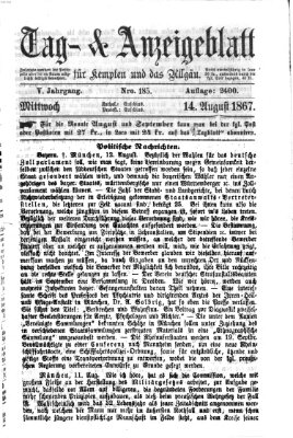 Tag- und Anzeigeblatt für Kempten und das Allgäu Mittwoch 14. August 1867