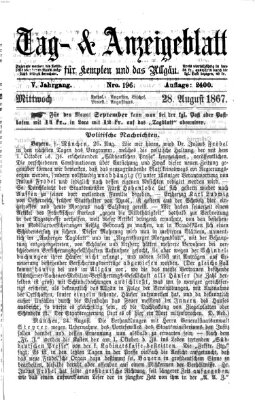 Tag- und Anzeigeblatt für Kempten und das Allgäu Mittwoch 28. August 1867