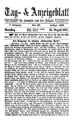 Tag- und Anzeigeblatt für Kempten und das Allgäu Samstag 31. August 1867