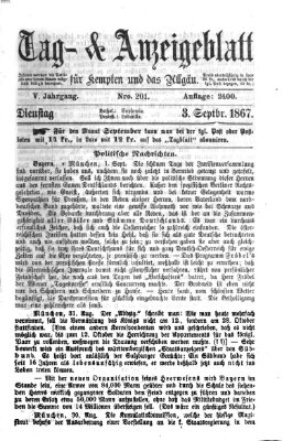 Tag- und Anzeigeblatt für Kempten und das Allgäu Dienstag 3. September 1867