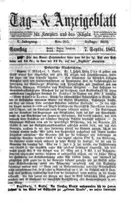 Tag- und Anzeigeblatt für Kempten und das Allgäu Samstag 7. September 1867