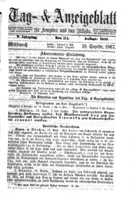 Tag- und Anzeigeblatt für Kempten und das Allgäu Mittwoch 18. September 1867