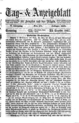 Tag- und Anzeigeblatt für Kempten und das Allgäu Sonntag 22. September 1867