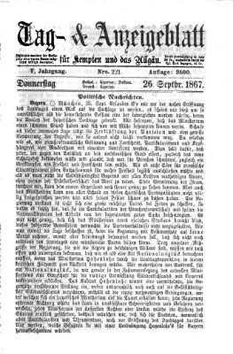 Tag- und Anzeigeblatt für Kempten und das Allgäu Donnerstag 26. September 1867