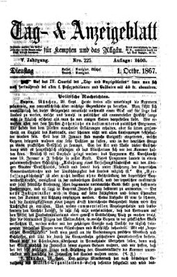 Tag- und Anzeigeblatt für Kempten und das Allgäu Dienstag 1. Oktober 1867