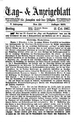 Tag- und Anzeigeblatt für Kempten und das Allgäu Freitag 11. Oktober 1867