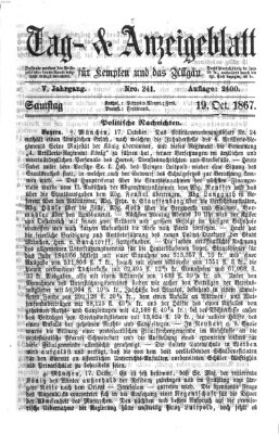 Tag- und Anzeigeblatt für Kempten und das Allgäu Samstag 19. Oktober 1867