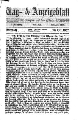 Tag- und Anzeigeblatt für Kempten und das Allgäu Mittwoch 23. Oktober 1867