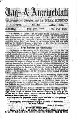 Tag- und Anzeigeblatt für Kempten und das Allgäu Sonntag 27. Oktober 1867