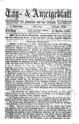 Tag- und Anzeigeblatt für Kempten und das Allgäu Dienstag 5. November 1867