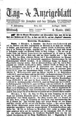 Tag- und Anzeigeblatt für Kempten und das Allgäu Mittwoch 6. November 1867