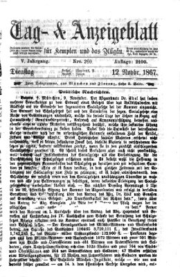 Tag- und Anzeigeblatt für Kempten und das Allgäu Dienstag 12. November 1867