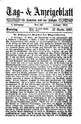 Tag- und Anzeigeblatt für Kempten und das Allgäu Sonntag 17. November 1867