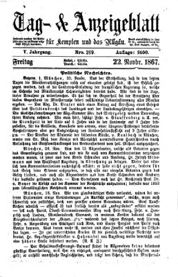 Tag- und Anzeigeblatt für Kempten und das Allgäu Freitag 22. November 1867