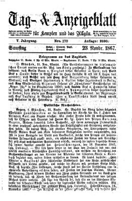 Tag- und Anzeigeblatt für Kempten und das Allgäu Samstag 23. November 1867