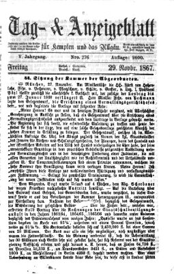 Tag- und Anzeigeblatt für Kempten und das Allgäu Freitag 29. November 1867