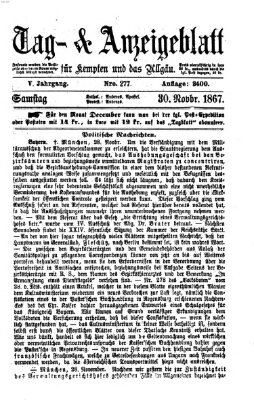 Tag- und Anzeigeblatt für Kempten und das Allgäu Samstag 30. November 1867