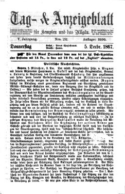 Tag- und Anzeigeblatt für Kempten und das Allgäu Donnerstag 5. Dezember 1867