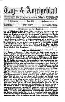 Tag- und Anzeigeblatt für Kempten und das Allgäu Dienstag 10. Dezember 1867