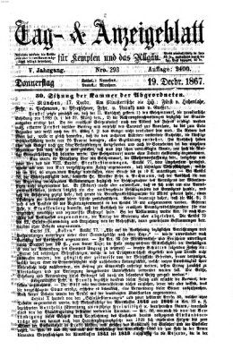 Tag- und Anzeigeblatt für Kempten und das Allgäu Donnerstag 19. Dezember 1867