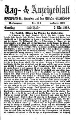 Tag- und Anzeigeblatt für Kempten und das Allgäu Samstag 2. Mai 1868