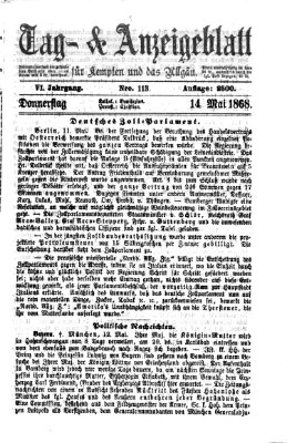 Tag- und Anzeigeblatt für Kempten und das Allgäu Donnerstag 14. Mai 1868