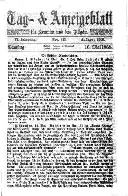 Tag- und Anzeigeblatt für Kempten und das Allgäu Samstag 16. Mai 1868