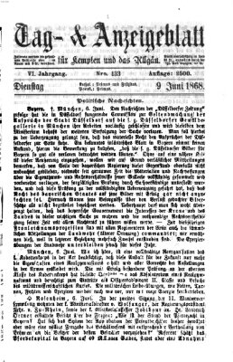 Tag- und Anzeigeblatt für Kempten und das Allgäu Dienstag 9. Juni 1868