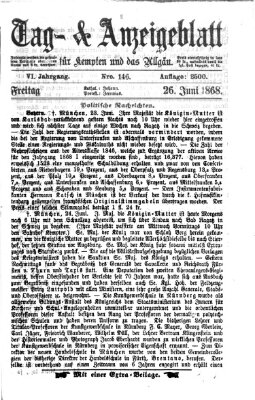 Tag- und Anzeigeblatt für Kempten und das Allgäu Freitag 26. Juni 1868