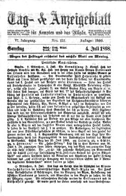 Tag- und Anzeigeblatt für Kempten und das Allgäu Samstag 4. Juli 1868