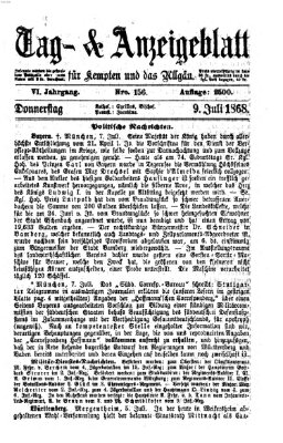 Tag- und Anzeigeblatt für Kempten und das Allgäu Donnerstag 9. Juli 1868