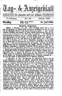 Tag- und Anzeigeblatt für Kempten und das Allgäu Samstag 18. Juli 1868