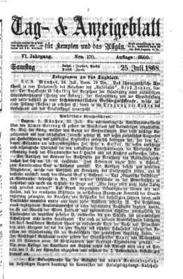 Tag- und Anzeigeblatt für Kempten und das Allgäu Samstag 25. Juli 1868