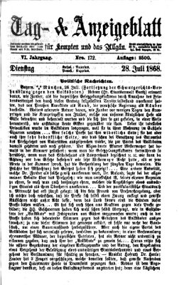 Tag- und Anzeigeblatt für Kempten und das Allgäu Dienstag 28. Juli 1868